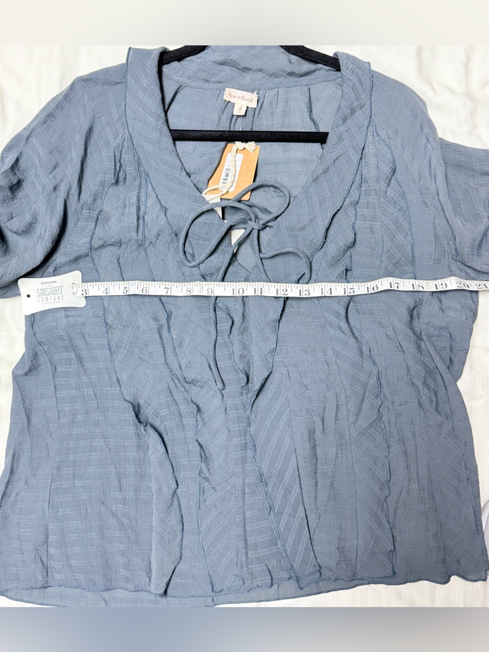 Lightweight Slate Blue Ruffle-Front Women's Top - Large - Picture 4 of 5